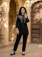 Zummer Women Black Floral Embroidered Rayon Co-Ord Set