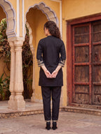 Zummer Women's Black Embroidered Rayon Co-Ord Set with Mandarin Collar