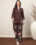 Zummer Women’s Brown Floral Embroidered Co-Ord Set with Tunic & Palazzo