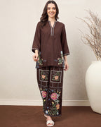 Zummer Women’s Brown Floral Embroidered Co-Ord Set with Tunic & Palazzo
