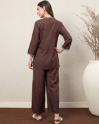 Zummer Women’s Brown Floral Embroidered Co-Ord Set with Tunic & Palazzo