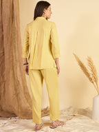 Yellow Embroidered Shirt With Trouser Co-Ords Set