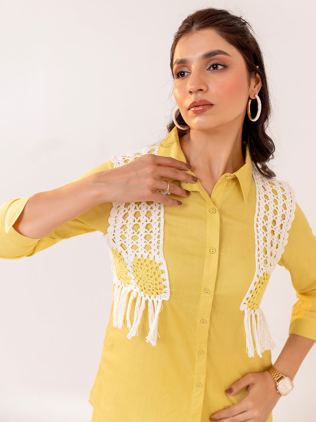Yellow Embroidered Shirt With Trouser Co-Ords Set
