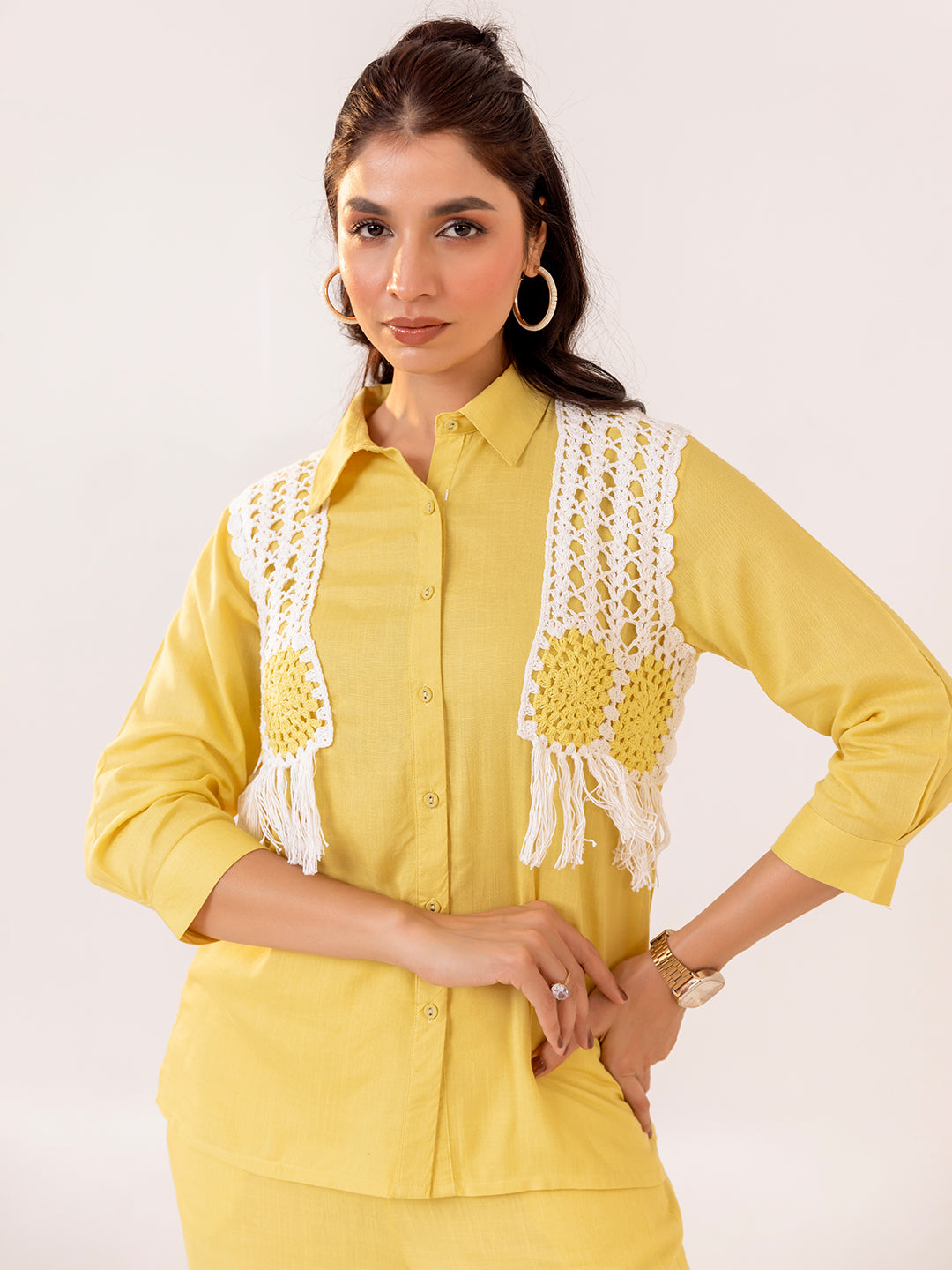 Yellow Embroidered Shirt With Trouser Co-Ords Set