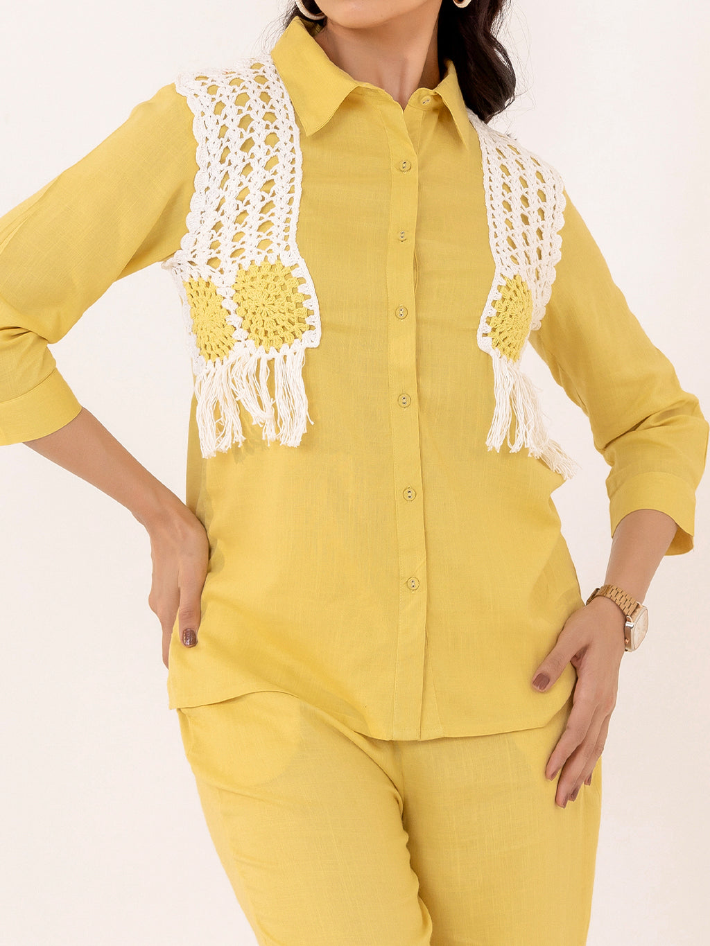 Yellow Embroidered Shirt With Trouser Co-Ords Set