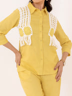 Yellow Embroidered Shirt With Trouser Co-Ords Set