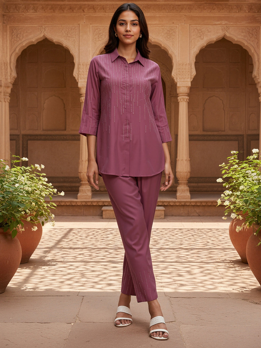 Roma Embroidered Shirt With TrouserCo-Ords Set