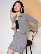 Black & White Houndstooth Blazer With Mini Skirt