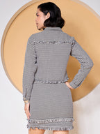 Black & White Houndstooth Blazer With Mini Skirt