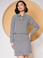 Black & White Houndstooth Blazer With Mini Skirt