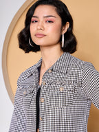 Black & White Houndstooth Blazer With Mini Skirt