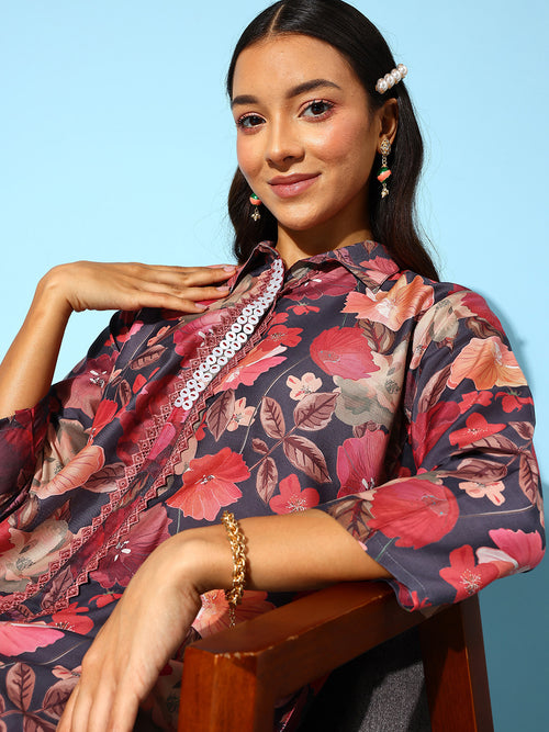 Black Floral Printed Co-Ords Set