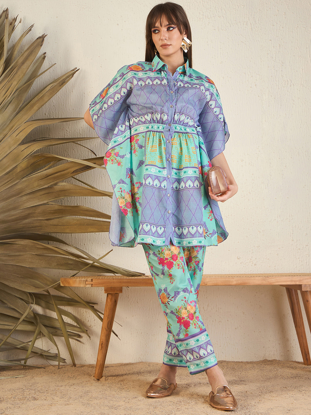 Blue Shirt Collar Co-Ords Set