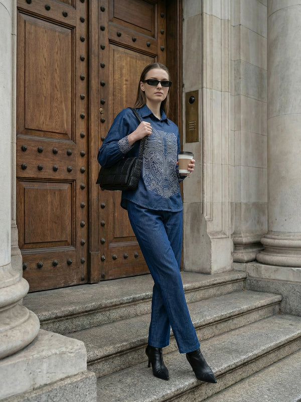 Zummer Blue Embroidered Tunic Co-Ord Set