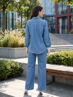 Zummer Denim Co-ord Set – Blue Embroidered Shirt & Trousers