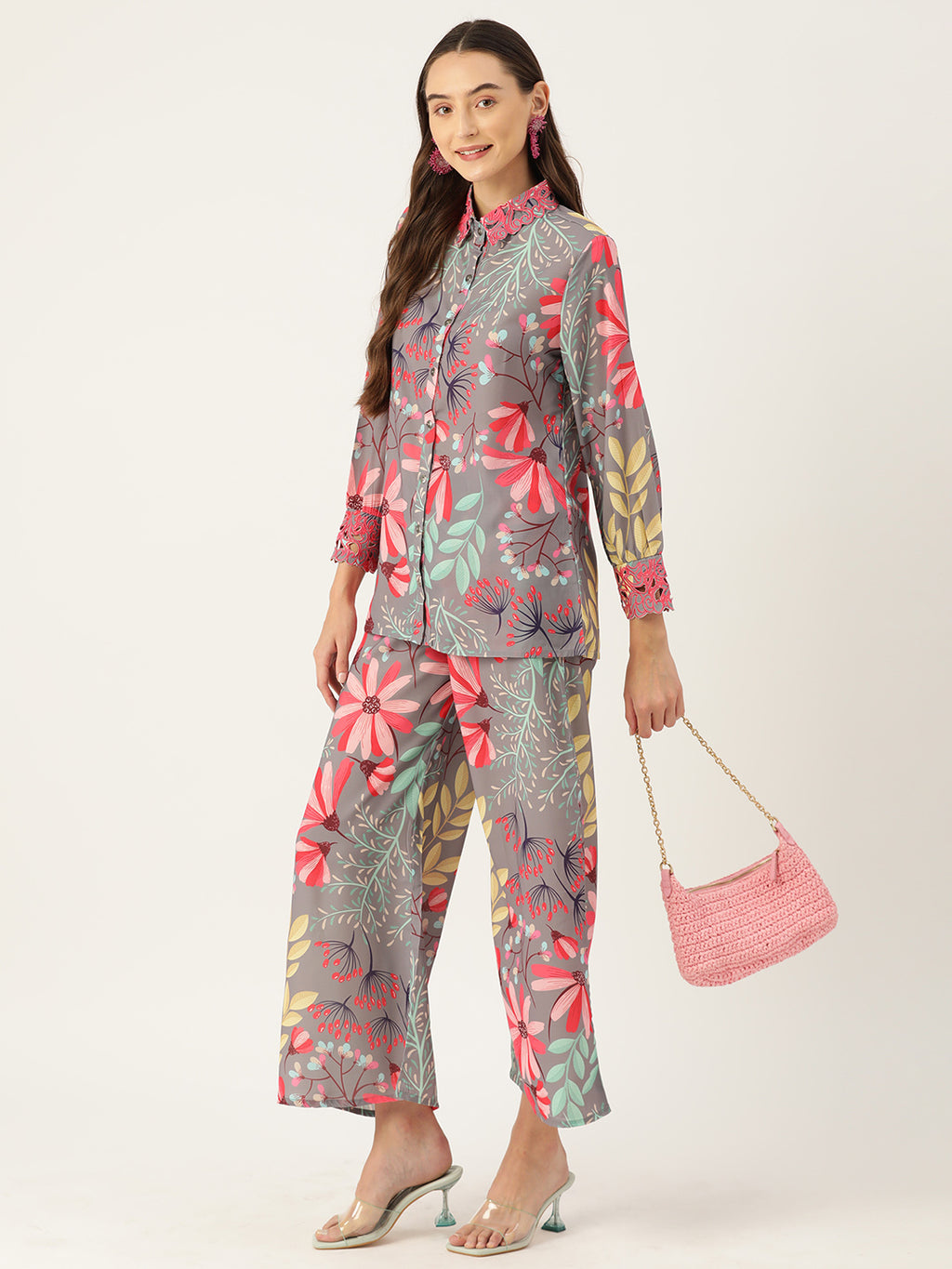 Grey Floral Printed Co-Ords Set