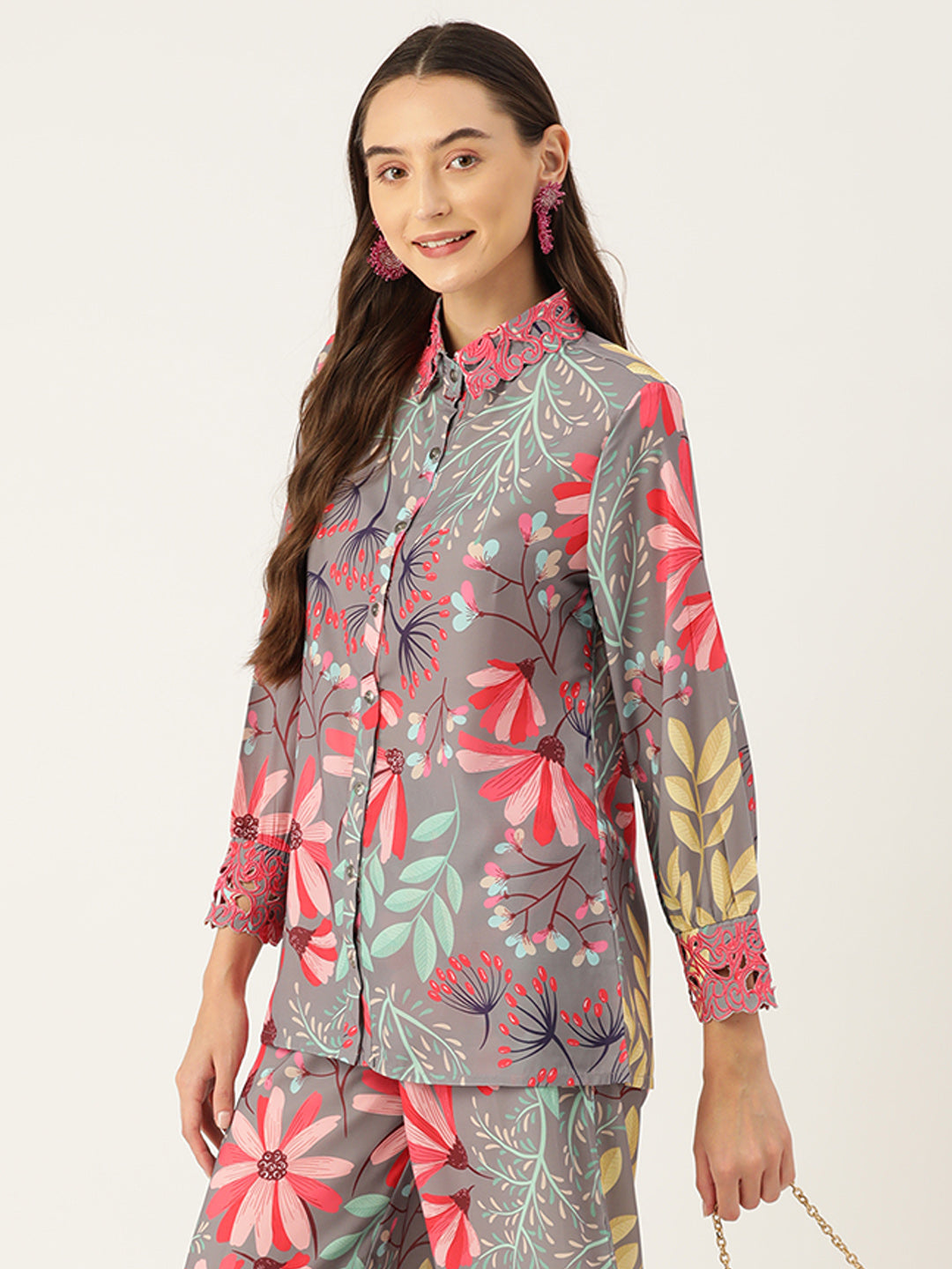 Grey Floral Printed Co-Ords Set