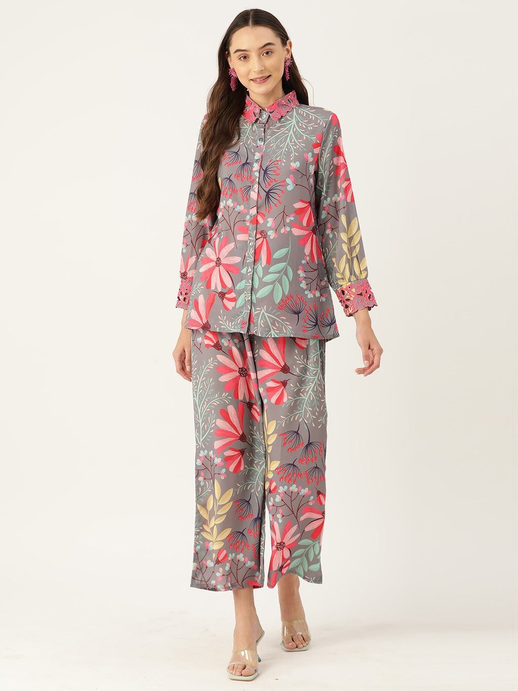 Grey Floral Printed Co-Ords Set