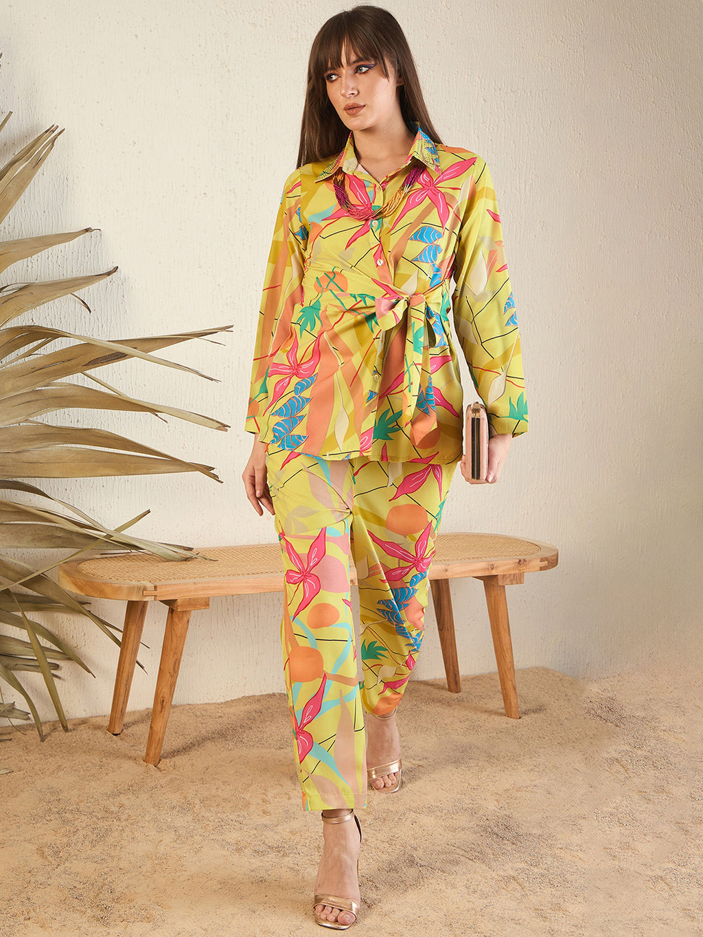 Floral Printed Collar Embellised Co-Ords Set