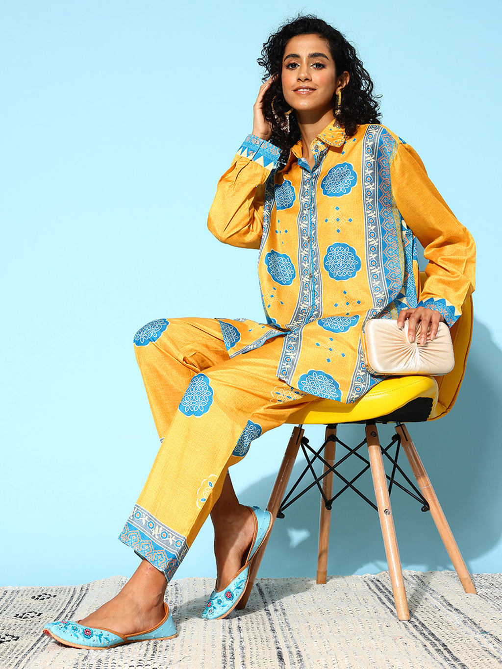 Mustard Collar Embellished Co-Ords Set