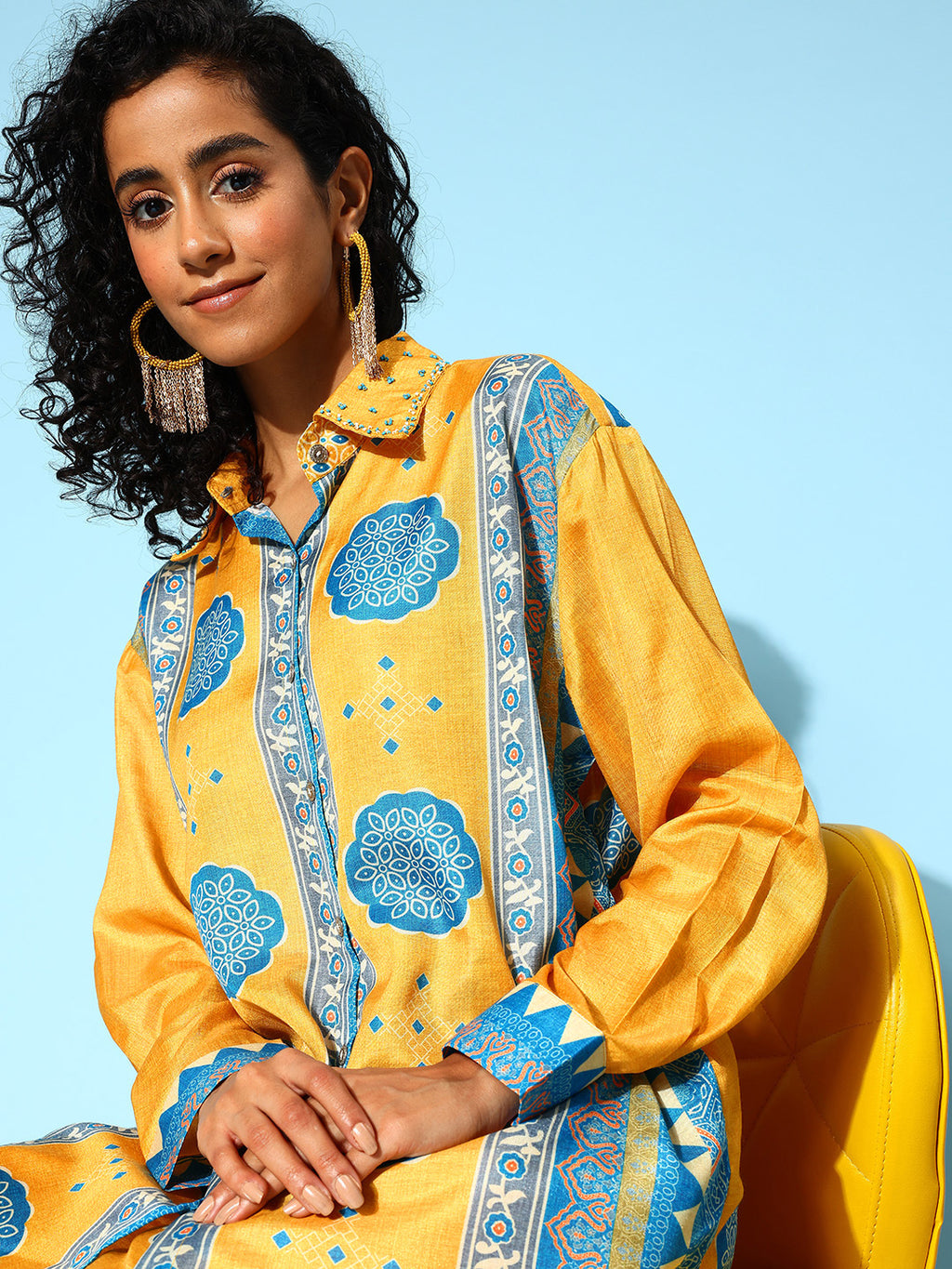 Mustard Collar Embellished Co-Ords Set