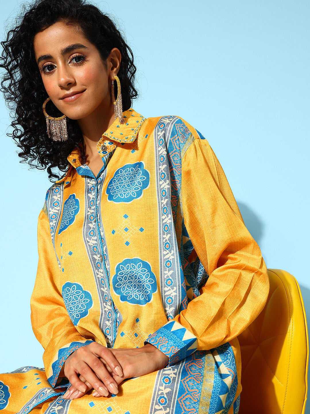 Mustard Collar Embellished Co-Ords Set