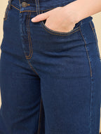 Navy Blue Denim Corset Top With Straight Fit Pants