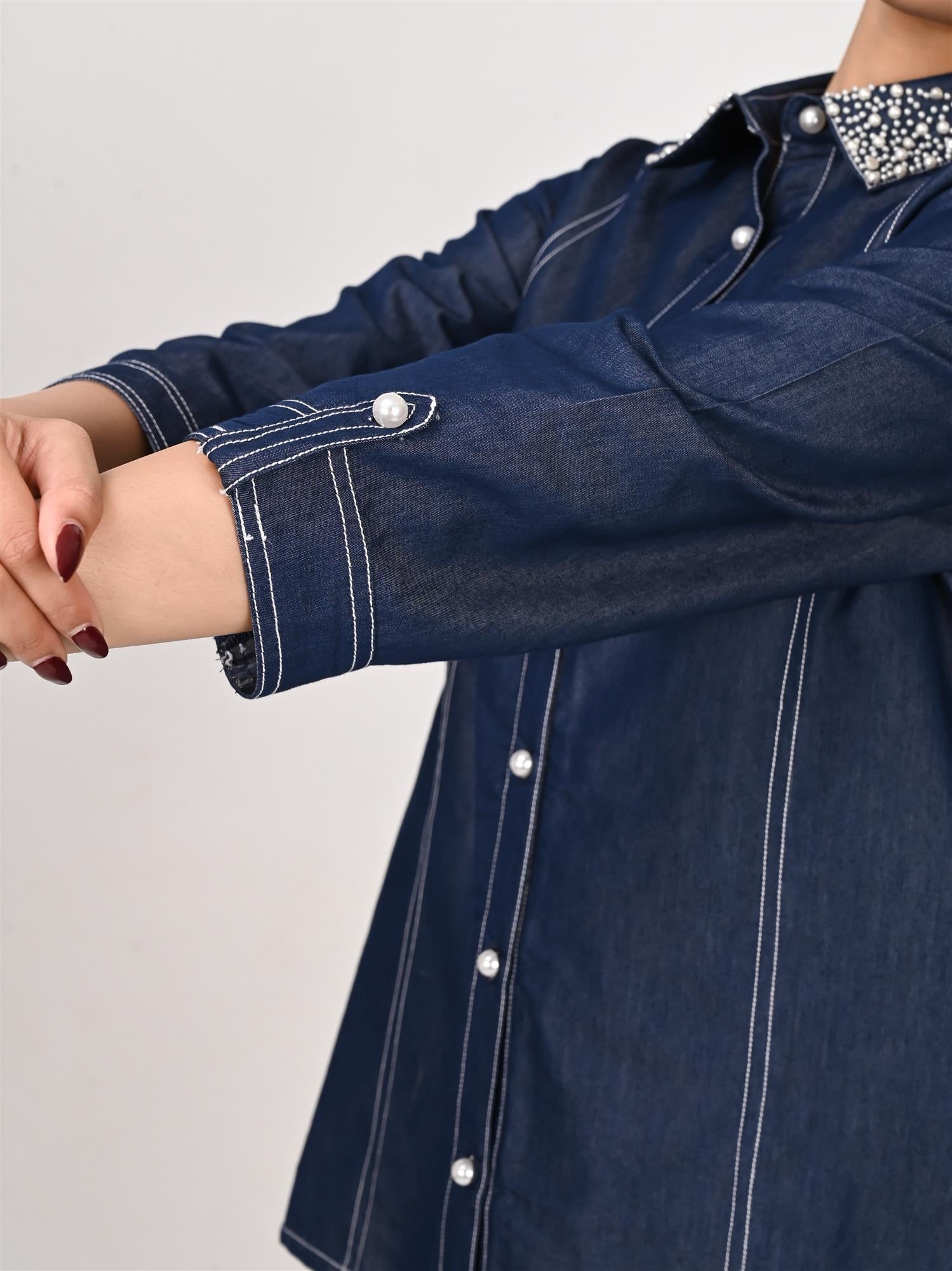 Denim Embellished Shirt With Trouser Co-Ords Set