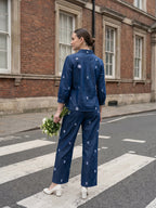 Zummer Denim Co-ord Set – Navy Blue Embroidered Shirt & Trousers
