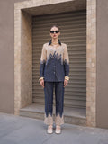 Zummer Women's Navy Blue Embellished Denim Co-Ord Set with Shirt Collar