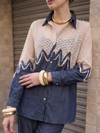 Zummer Women's Navy Blue Embellished Denim Co-Ord Set with Shirt Collar