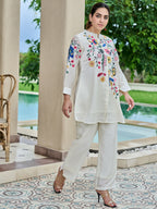 Embroidered Mandarin Collar Tunic With Trouser Co-Ords