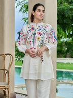 Embroidered Mandarin Collar Tunic With Trouser Co-Ords