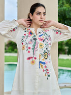 Embroidered Mandarin Collar Tunic With Trouser Co-Ords