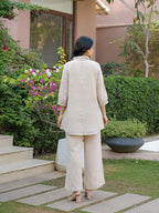 Zummer Women Off White Cotton Blend Embellished Tunic & Trouser Co-Ord Set