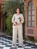 Zummer Women Off White Cotton Blend Embellished Tunic & Trouser Co-Ord Set