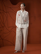 Zummer Women Off White Pure Cotton Jute Jacket Co-Ord Set