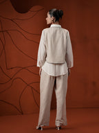 Zummer Women Off White Pure Cotton Jute Jacket Co-Ord Set