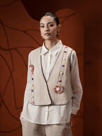 Zummer Women Off White Pure Cotton Jute Jacket Co-Ord Set