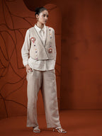 Zummer Women Off White Pure Cotton Jute Jacket Co-Ord Set
