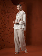 Zummer Women Off White Pure Cotton Jute Jacket Co-Ord Set