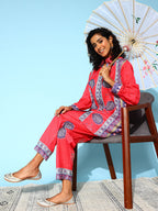 Red Collar Embellished Co-Ords Set