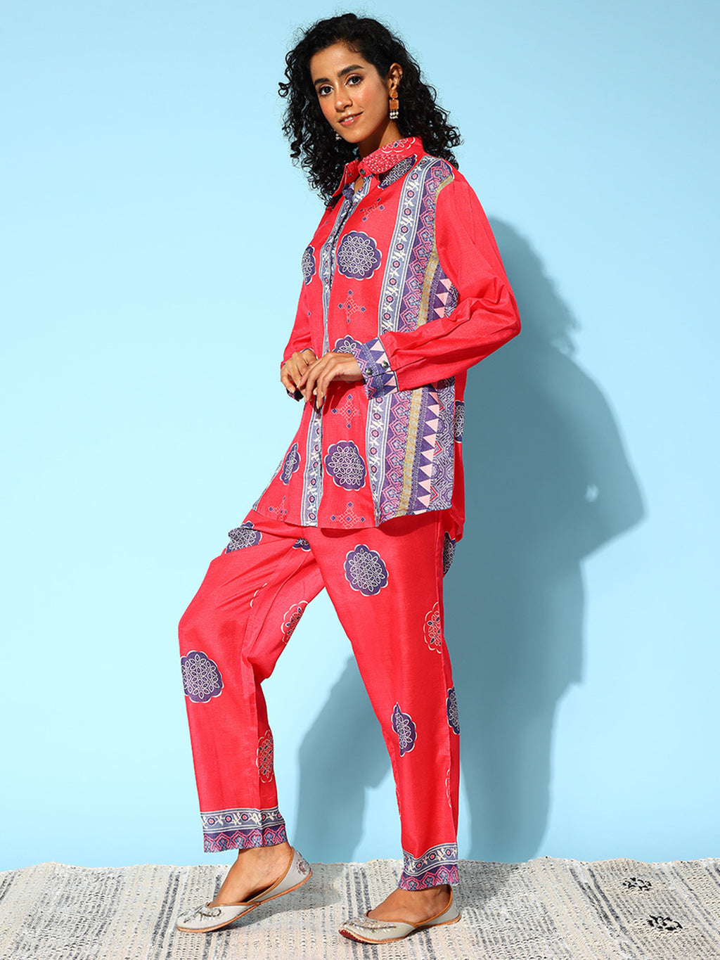 Red Collar Embellished Co-Ords Set