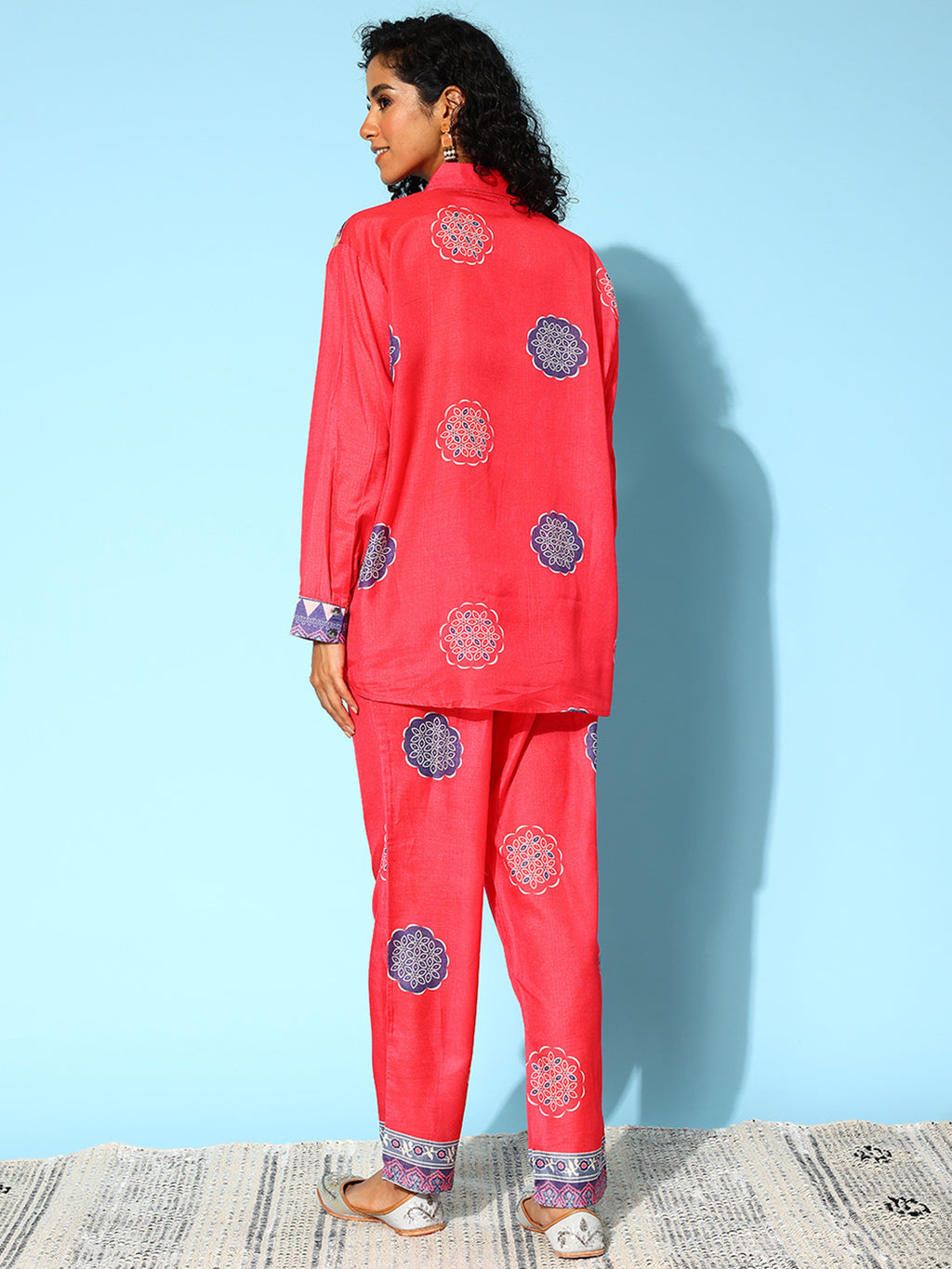 Red Collar Embellished Co-Ords Set