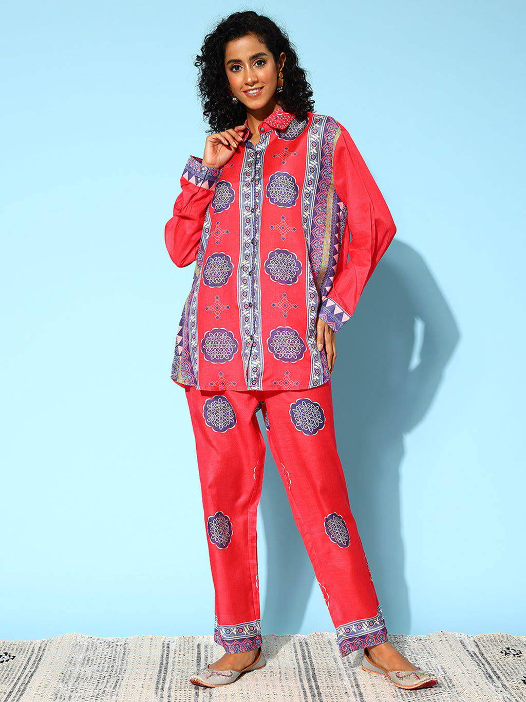 Red Collar Embellished Co-Ords Set