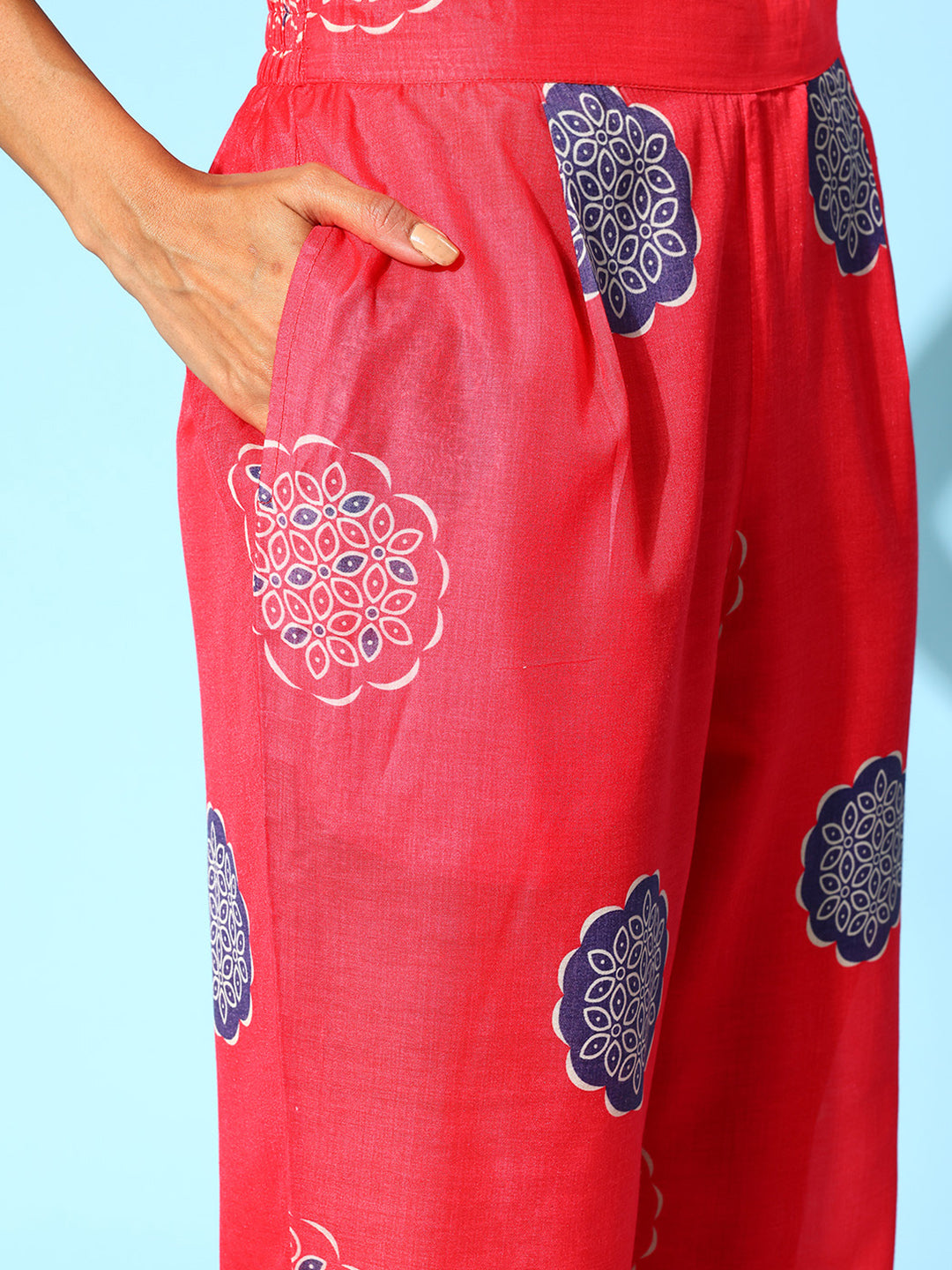 Red Collar Embellished Co-Ords Set