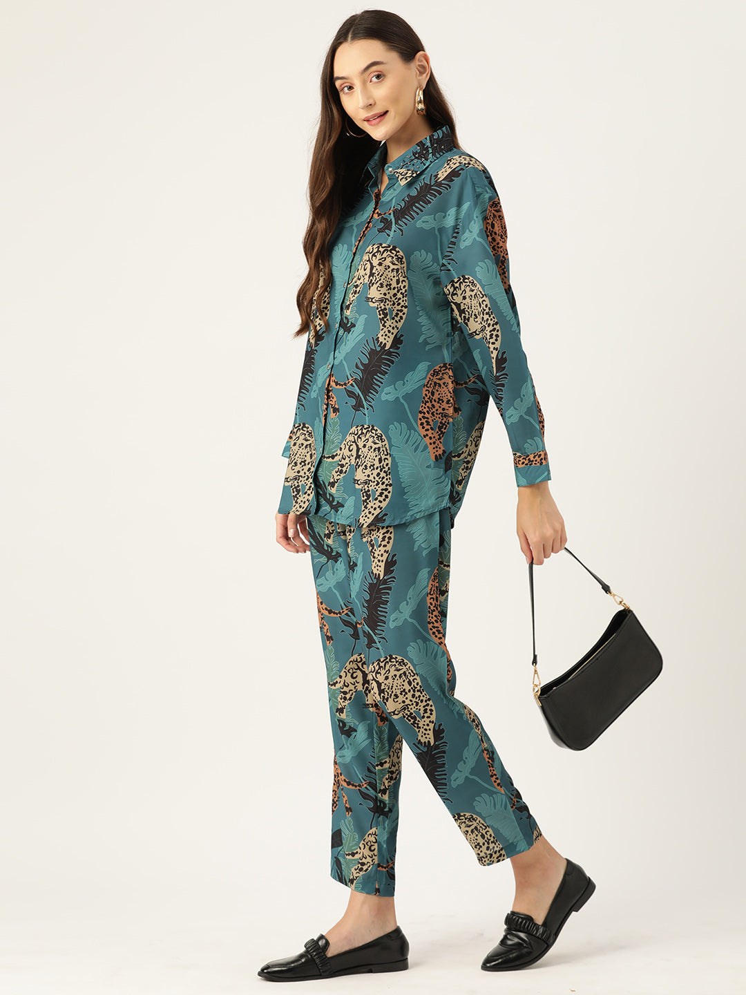 Animal Printed Collar Embellished Co-Ords Set