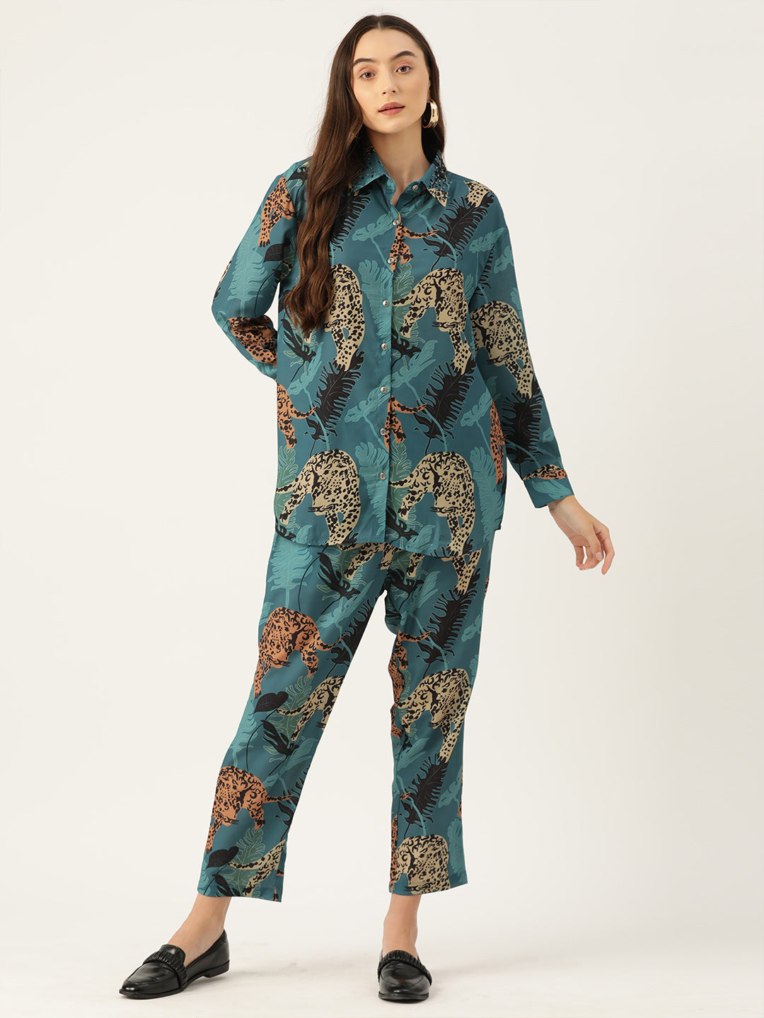 Animal Printed Collar Embellished Co-Ords Set