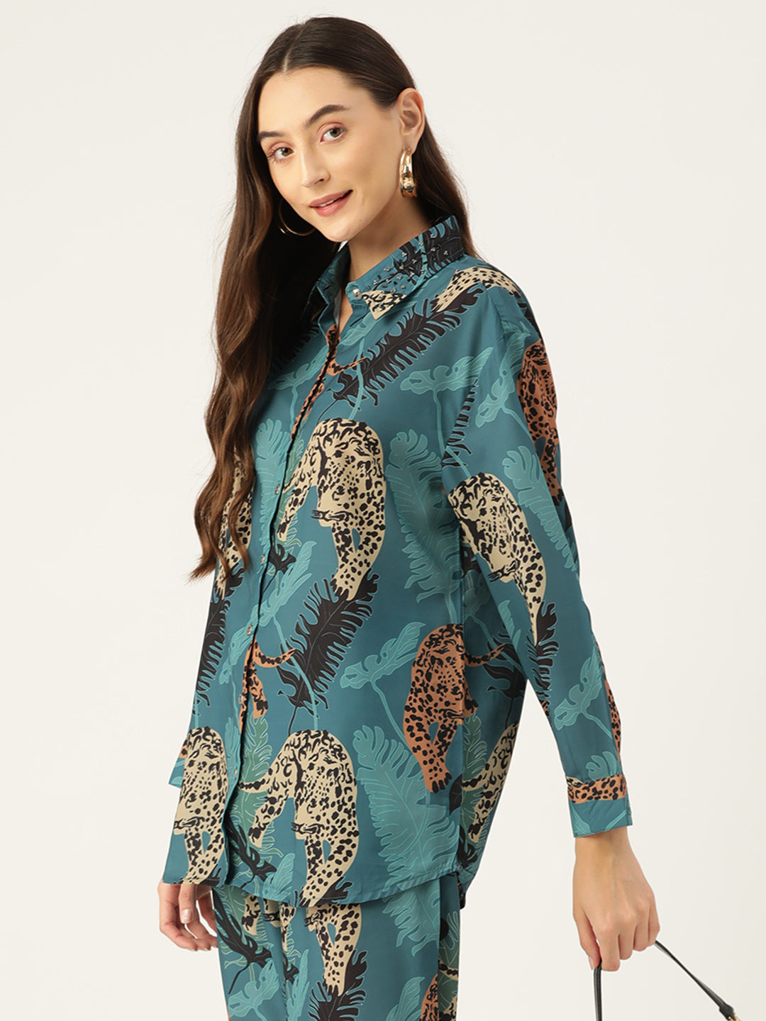 Animal Printed Collar Embellished Co-Ords Set