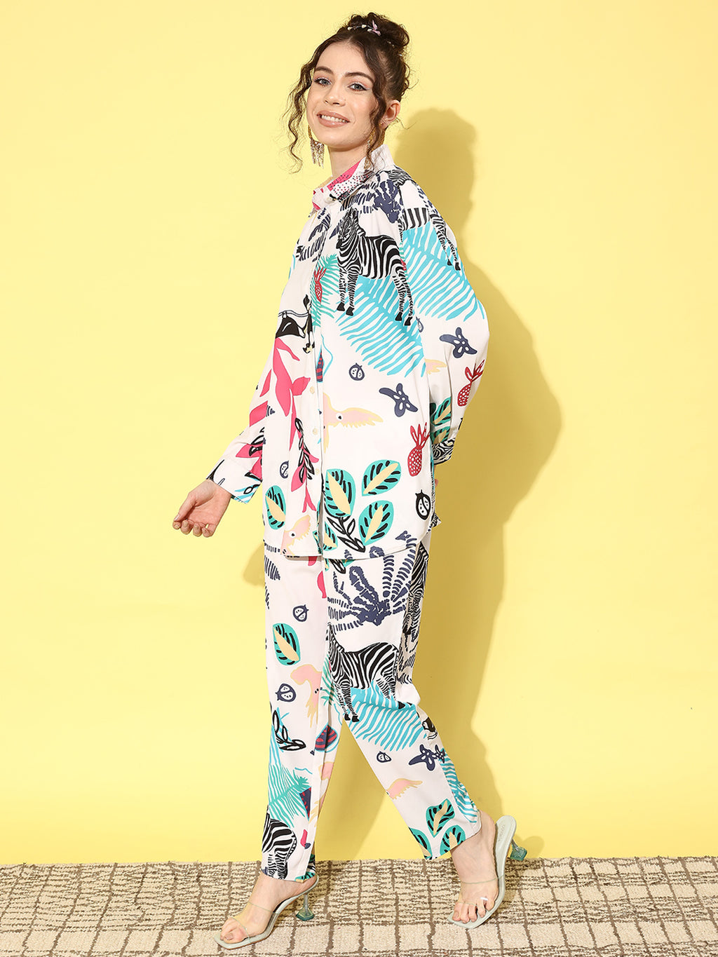 White Printed Collar Embellished Co-ords Set